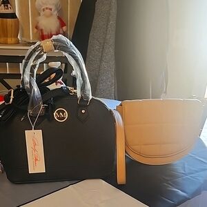 Elegant Black and Tan Handbags. Black bag Marilyn Monroe tan MMS